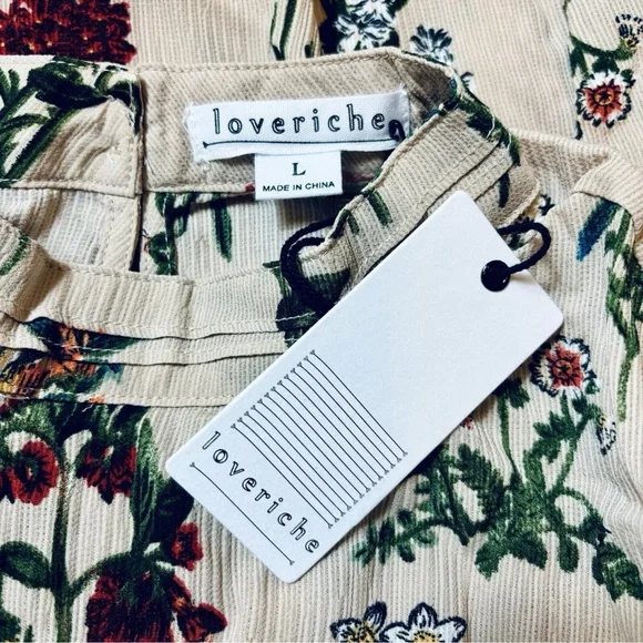 NWT Loveriche Boho Botanical Floral High Neck LS Keyhole Blouse Top Size L - Picture 4 of 12